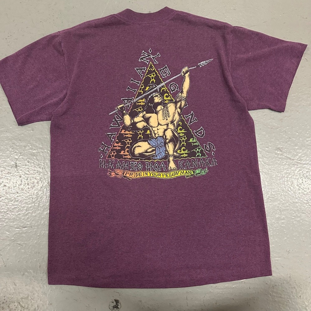 Vintage Hawaiian Legends Mens Large Purple T-Shirt Preowned Graphic Warrior Tee